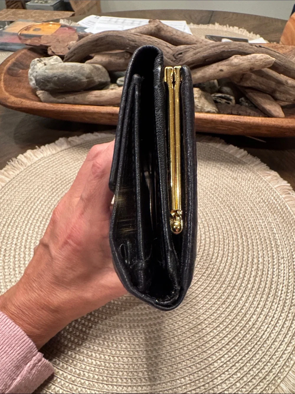 Givenchy Black Textured Leather Clutch with Gold Emblem